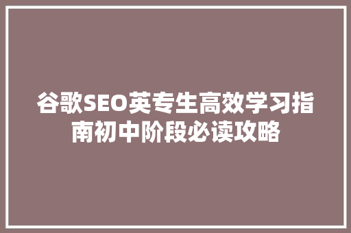 谷歌SEO英专生高效学习指南初中阶段必读攻略