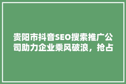 贵阳市抖音SEO搜索推广公司助力企业乘风破浪，抢占流量高地