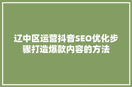 辽中区运营抖音SEO优化步骤打造爆款内容的方法