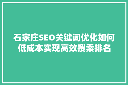 石家庄SEO关键词优化如何低成本实现高效搜索排名