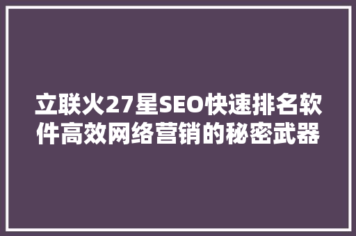 立联火27星SEO快速排名软件高效网络营销的秘密武器