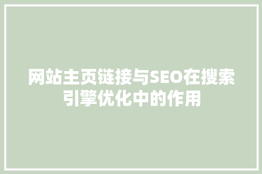 网站主页链接与SEO在搜索引擎优化中的作用