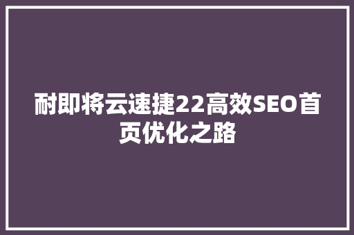 耐即将云速捷22高效SEO首页优化之路