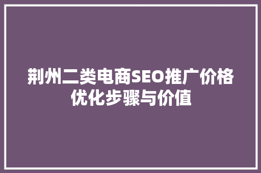 荆州二类电商SEO推广价格优化步骤与价值