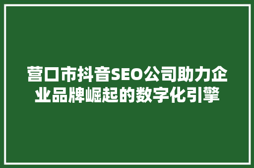 营口市抖音SEO公司助力企业品牌崛起的数字化引擎