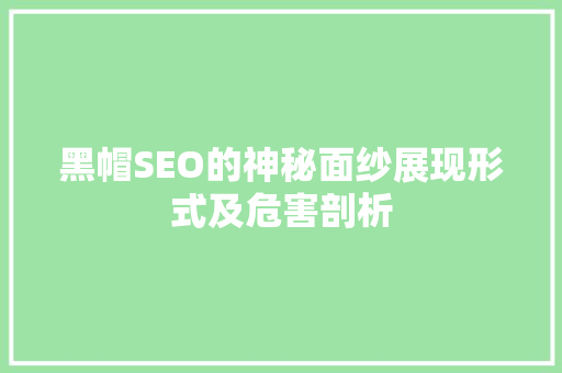 黑帽SEO的神秘面纱展现形式及危害剖析