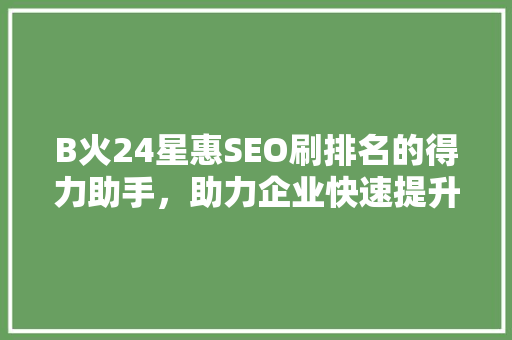 B火24星惠SEO刷排名的得力助手，助力企业快速提升在线影响力