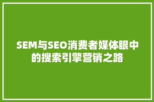 SEM与SEO消费者媒体眼中的搜索引擎营销之路