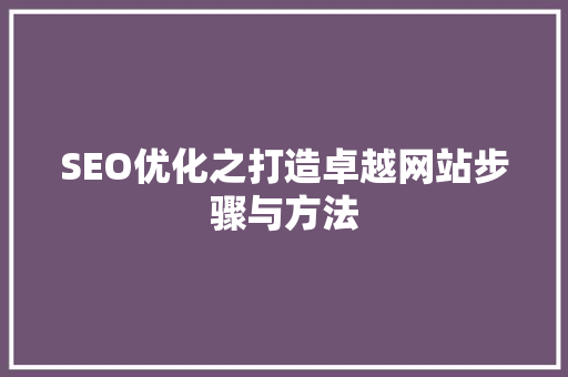 SEO优化之打造卓越网站步骤与方法