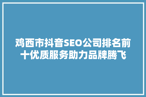 鸡西市抖音SEO公司排名前十优质服务助力品牌腾飞