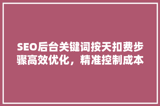 SEO后台关键词按天扣费步骤高效优化，精准控制成本