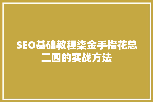 SEO基础教程柒金手指花总二四的实战方法