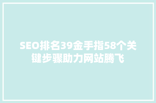 SEO排名39金手指58个关键步骤助力网站腾飞