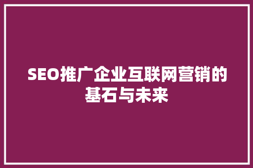 SEO推广企业互联网营销的基石与未来