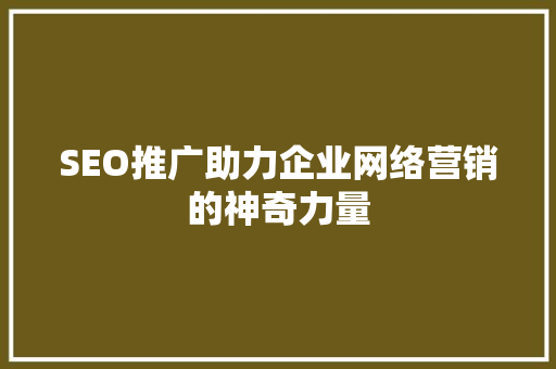 SEO推广助力企业网络营销的神奇力量