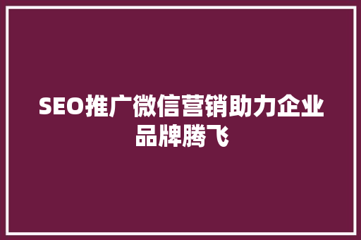 SEO推广微信营销助力企业品牌腾飞