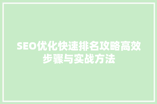 SEO优化快速排名攻略高效步骤与实战方法