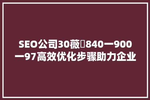 SEO公司30薇伈840一900一97高效优化步骤助力企业腾飞