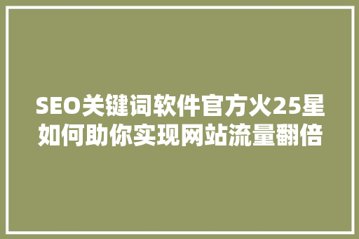SEO关键词软件官方火25星如何助你实现网站流量翻倍