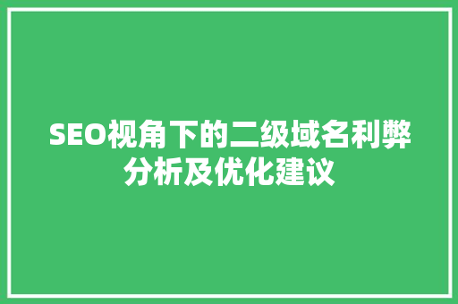 SEO视角下的二级域名利弊分析及优化建议