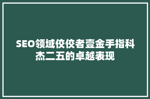 SEO领域佼佼者壹金手指科杰二五的卓越表现