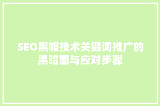 SEO黑帽技术关键词推广的黑暗面与应对步骤