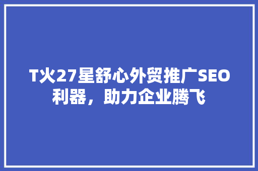 T火27星舒心外贸推广SEO利器，助力企业腾飞