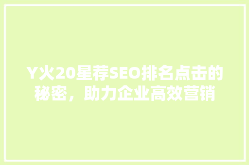 Y火20星荐SEO排名点击的秘密，助力企业高效营销