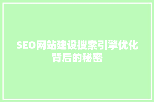 SEO网站建设搜索引擎优化背后的秘密