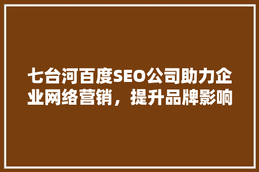 七台河百度SEO公司助力企业网络营销，提升品牌影响力
