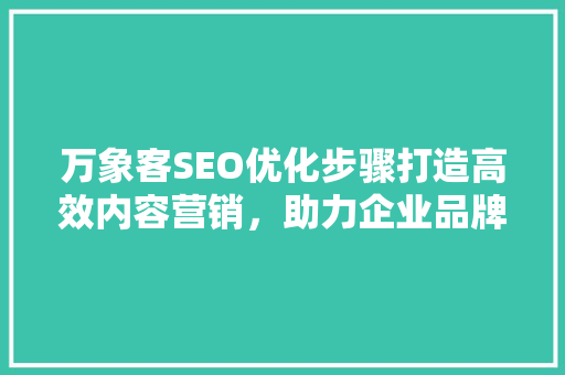 万象客SEO优化步骤打造高效内容营销，助力企业品牌崛起