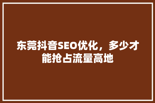 东莞抖音SEO优化，多少才能抢占流量高地
