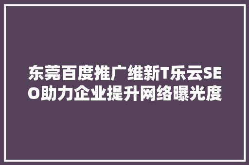 东莞百度推广维新T乐云SEO助力企业提升网络曝光度，抢占市场先机