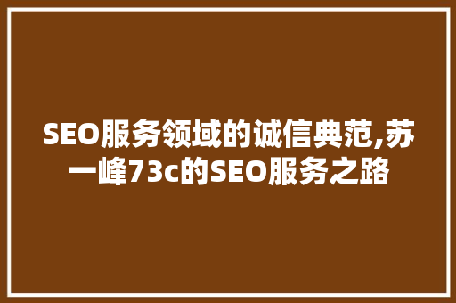SEO服务领域的诚信典范,苏一峰73c的SEO服务之路
