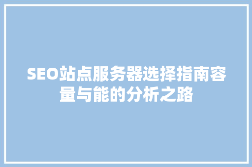 SEO站点服务器选择指南容量与能的分析之路