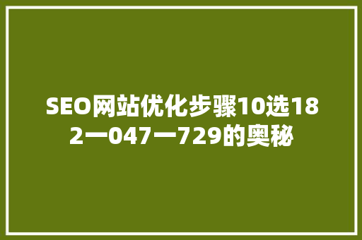 SEO网站优化步骤10选182一047一729的奥秘