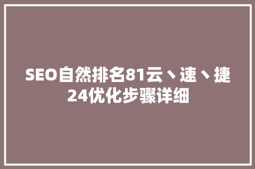 SEO自然排名81云丶速丶捷24优化步骤详细