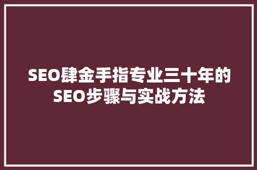 SEO肆金手指专业三十年的SEO步骤与实战方法
