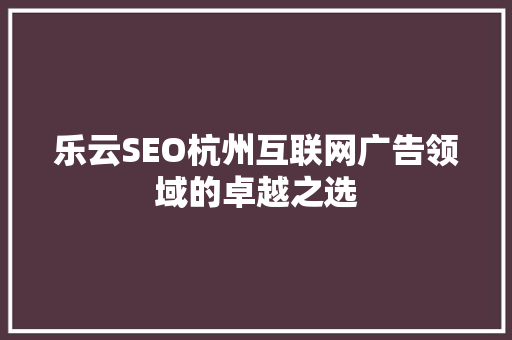乐云SEO杭州互联网广告领域的卓越之选