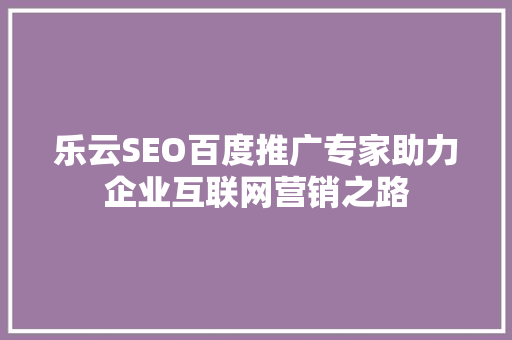 乐云SEO百度推广专家助力企业互联网营销之路