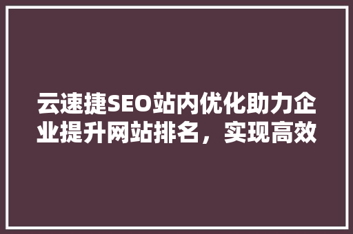云速捷SEO站内优化助力企业提升网站排名，实现高效流量转化