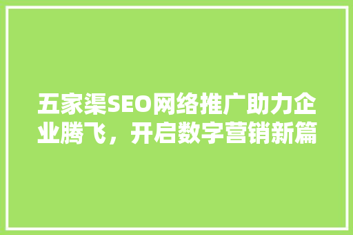 五家渠SEO网络推广助力企业腾飞，开启数字营销新篇章
