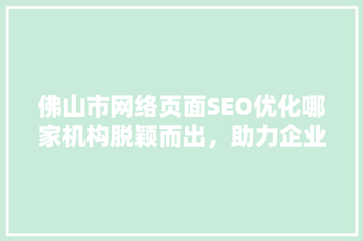 佛山市网络页面SEO优化哪家机构脱颖而出，助力企业腾飞
