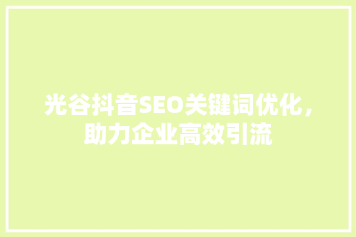 光谷抖音SEO关键词优化，助力企业高效引流