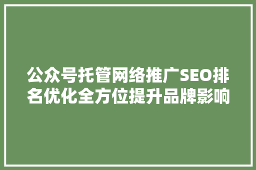 公众号托管网络推广SEO排名优化全方位提升品牌影响力