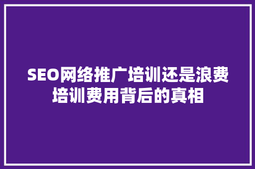 SEO网络推广培训还是浪费培训费用背后的真相