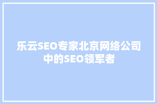 乐云SEO专家北京网络公司中的SEO领军者