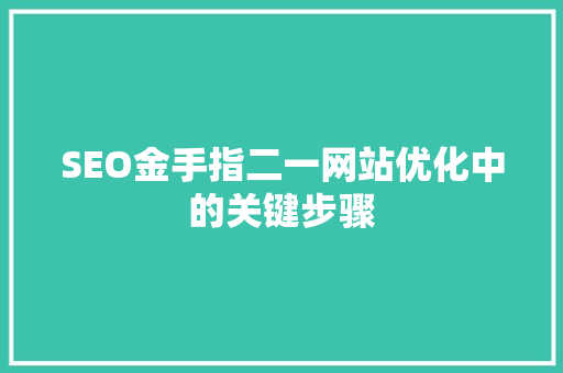 SEO金手指二一网站优化中的关键步骤
