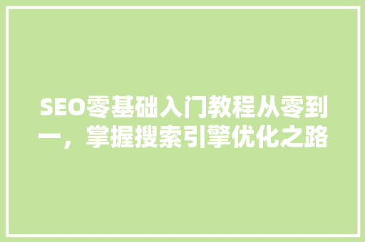 SEO零基础入门教程从零到一，掌握搜索引擎优化之路
