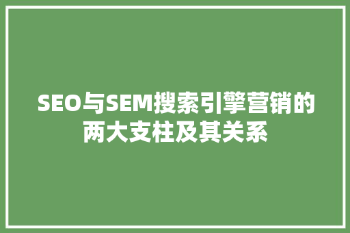 SEO与SEM搜索引擎营销的两大支柱及其关系
